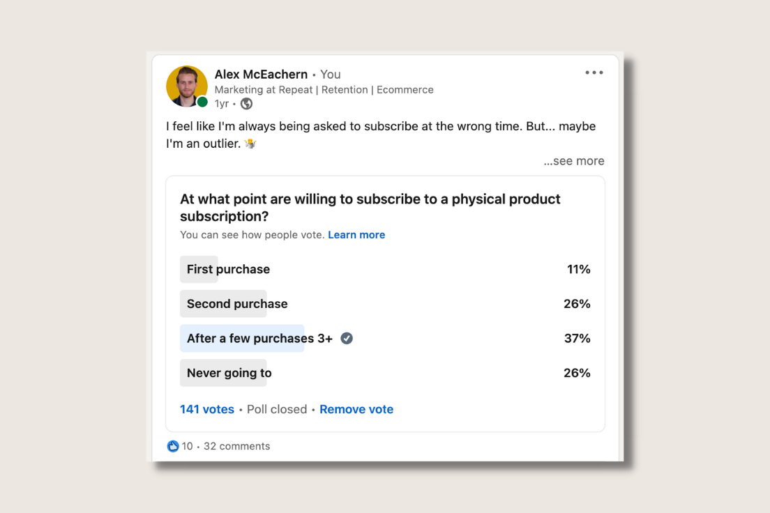 The number of purchases a customer wants to make before subscribing